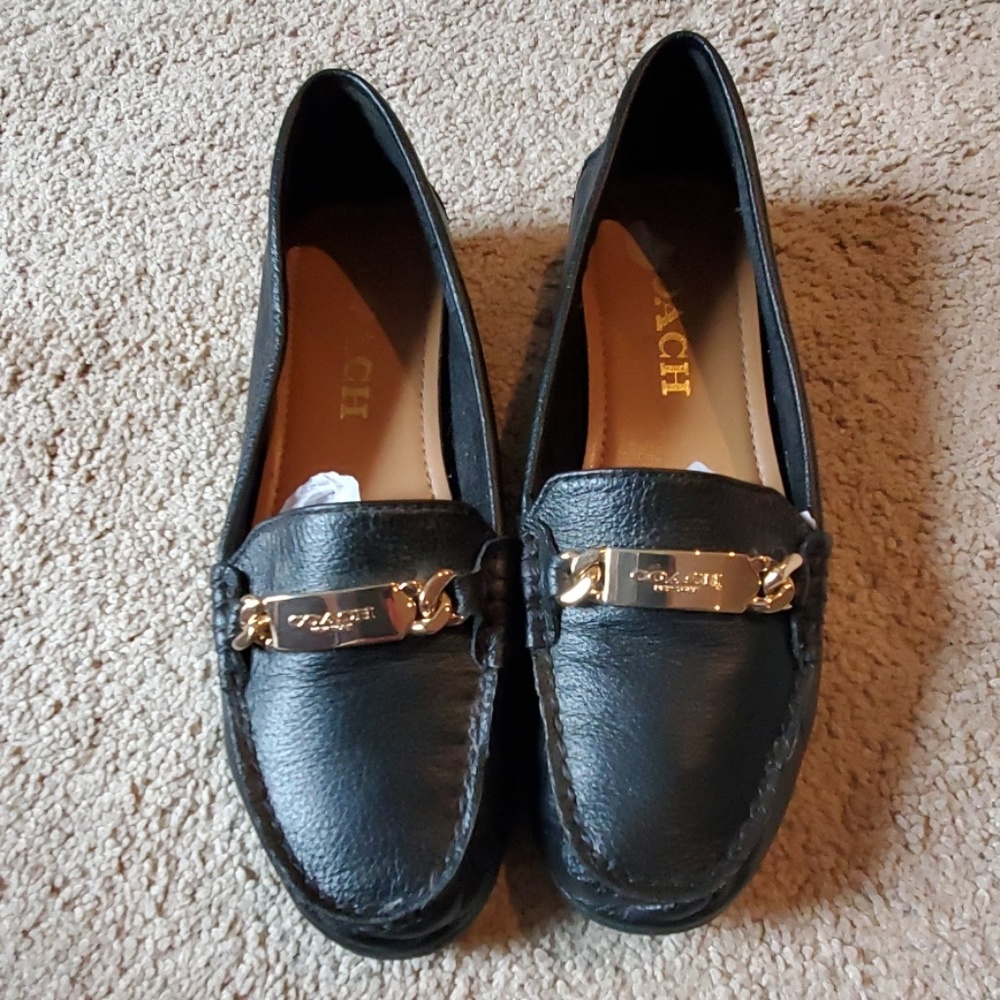 Coach black leather loafers EUC